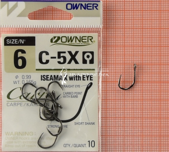 Крючки Owner C-5X (Iseama X with eye), #6, На карпа ⏩ Профессиональные консультации. ✈️ Оперативная доставка в любой регион. ✔️ Низкие цены. ➡️ Вы останетесь довольны! ✌️ Заказать:☎️ +375 29 662 27 73
