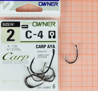 Крючки Owner C-4 (Carp Aya), #2,  ⏩ Профессиональные консультации. ✈️ Оперативная доставка в любой регион. ✔️ Низкие цены. ➡️ Вы останетесь довольны! ✌️ Заказать:☎️ +375 29 662 27 73
