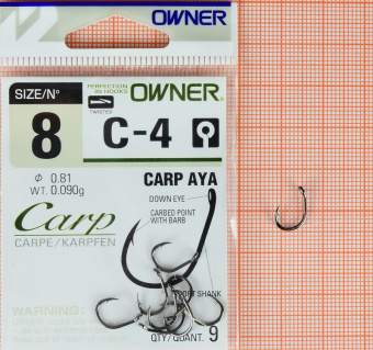 Крючки Owner C-4 (Carp Aya), #8,  ⏩ Профессиональные консультации. ✈️ Оперативная доставка в любой регион. ✔️ Низкие цены. ➡️ Вы останетесь довольны! ✌️ Заказать:☎️ +375 29 662 27 73
