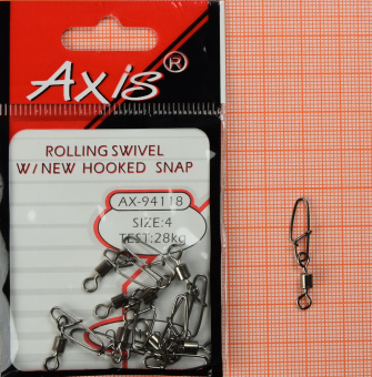 Карабин с вертлюжком AXIS Rolling Swivel with New Hooked Snap, 28.0кг, AX-94118-04, уп 10шт. ⏩ Профессиональные консультации. ✈️ Оперативная доставка в любой регион. ✔️ Низкие цены. ➡️ Вы останетесь довольны! ✌️ Заказать:☎️ +375 29 662 27 73