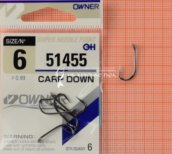 Крючки Owner 51455 (Carp Down), #6, На карпа ⏩ Профессиональные консультации. ✈️ Оперативная доставка в любой регион. ✔️ Низкие цены. ➡️ Вы останетесь довольны! ✌️ Заказать:☎️ +375 29 662 27 73
