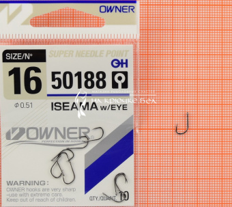 Крючки Owner 50188 (Iseama with eye), #16, Для карася, карпа ⏩ Профессиональные консультации. ✈️ Оперативная доставка в любой регион. ✔️ Низкие цены. ➡️ Вы останетесь довольны! ✌️ Заказать:☎️ +375 29 662 27 73
