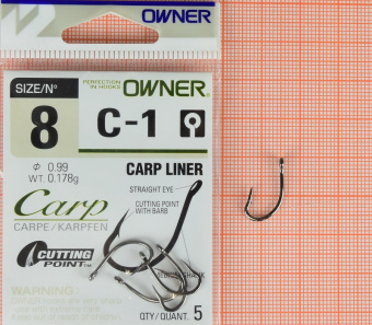 Крючки Owner C-1 (Carp Liner), #8,  ⏩ Профессиональные консультации. ✈️ Оперативная доставка в любой регион. ✔️ Низкие цены. ➡️ Вы останетесь довольны! ✌️ Заказать:☎️ +375 29 662 27 73
