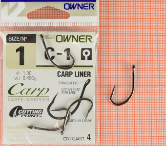 Крючки Owner C-1 (Carp Liner), #1,  ⏩ Профессиональные консультации. ✈️ Оперативная доставка в любой регион. ✔️ Низкие цены. ➡️ Вы останетесь довольны! ✌️ Заказать:☎️ +375 29 662 27 73
