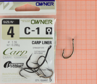 Крючки Owner C-1 (Carp Liner), #4,  ⏩ Профессиональные консультации. ✈️ Оперативная доставка в любой регион. ✔️ Низкие цены. ➡️ Вы останетесь довольны! ✌️ Заказать:☎️ +375 29 662 27 73

