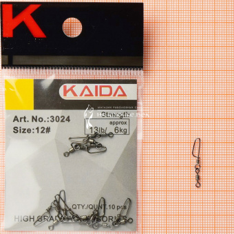 Карабин с вертлюжком KAIDA Rolling Swivel with coastlock Snap (3024), 6кг, 3024-12, уп 10шт. ⏩ Профессиональные консультации. ✈️ Оперативная доставка в любой регион. ✔️ Низкие цены. ➡️ Вы останетесь довольны! ✌️ Заказать:☎️ +375 29 662 27 73