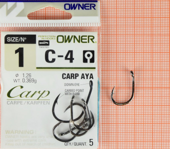 Крючки Owner C-4 (Carp Aya), #1,  ⏩ Профессиональные консультации. ✈️ Оперативная доставка в любой регион. ✔️ Низкие цены. ➡️ Вы останетесь довольны! ✌️ Заказать:☎️ +375 29 662 27 73
