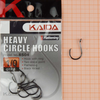 Крючки Kaida Heavy Circle Hooks (BS04), #1/0,  ⏩ Профессиональные консультации. ✈️ Оперативная доставка в любой регион. ✔️ Низкие цены. ➡️ Вы останетесь довольны! ✌️ Заказать:☎️ +375 29 662 27 73
