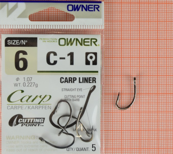Крючки Owner C-1 (Carp Liner), #6,  ⏩ Профессиональные консультации. ✈️ Оперативная доставка в любой регион. ✔️ Низкие цены. ➡️ Вы останетесь довольны! ✌️ Заказать:☎️ +375 29 662 27 73
