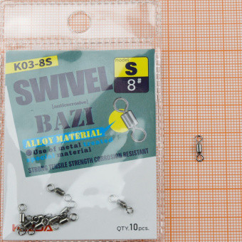 Вертлюжок KAIDA Bazi Swivel, кг, K03-08S, уп 10шт. ⏩ Профессиональные консультации. ✈️ Оперативная доставка в любой регион. ✔️ Низкие цены. ➡️ Вы останетесь довольны! ✌️ Заказать:☎️ +375 29 662 27 73