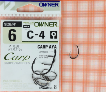Крючки Owner C-4 (Carp Aya), #6,  ⏩ Профессиональные консультации. ✈️ Оперативная доставка в любой регион. ✔️ Низкие цены. ➡️ Вы останетесь довольны! ✌️ Заказать:☎️ +375 29 662 27 73
